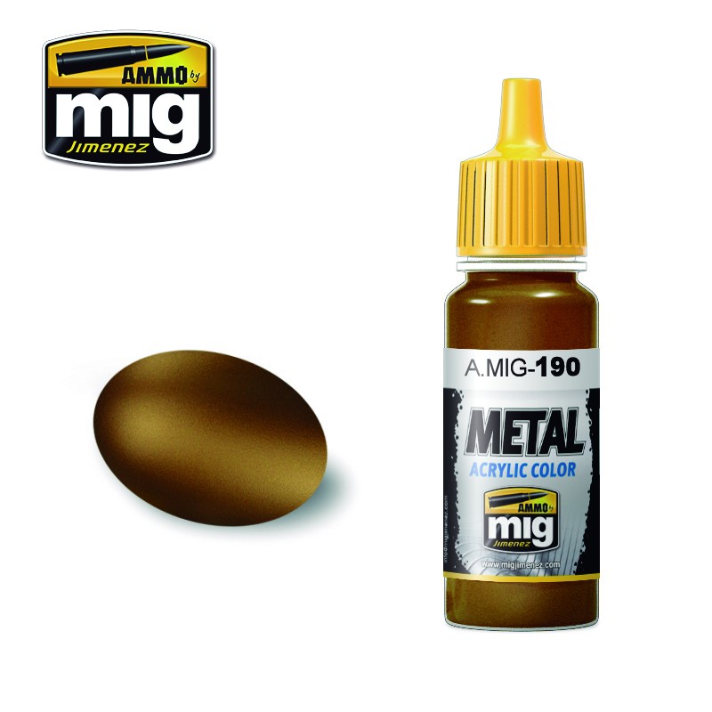 Ammo Mig Jimenez Acrylic Metal 17ml Paint OLD BRASS