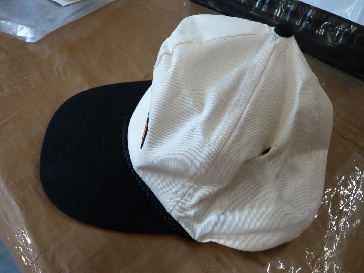 Robart Peaked Cap - White/Black with orange word Robart