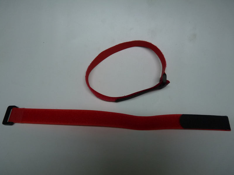 Two Velcro 400mm long 2mm wide Battery Straps Red