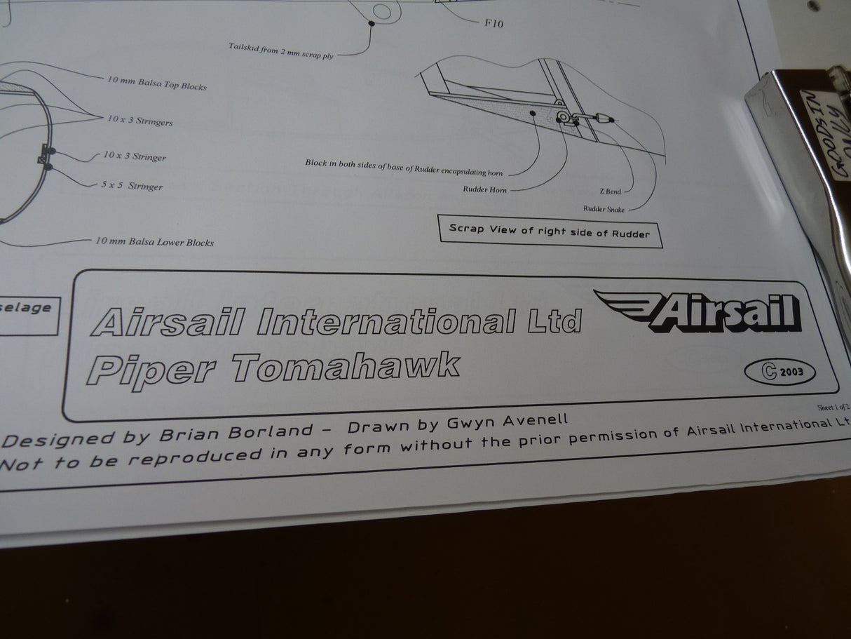 Airsail Piper Tomahawk Spare Plans