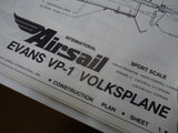 Airsail Evans Volksplane 1290mm span for .20-.35 motors Spare Plans