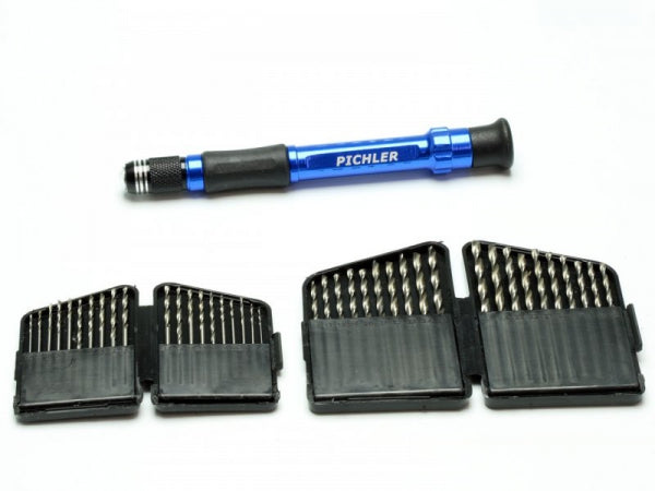 Drill set HSS drill of 0.6-2.5mm in 0.1mm increments 2 pieces each (40 drills) with handle