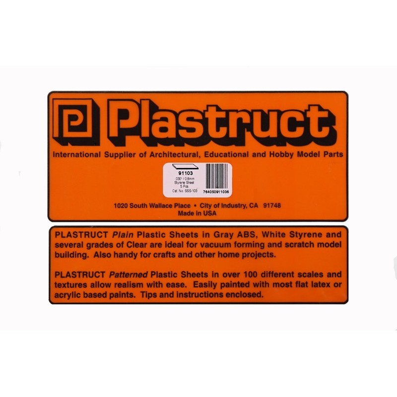 Plastruct White 0.75mm Styrene Sheet 175mm x 300mm 5 pieces(91103)
