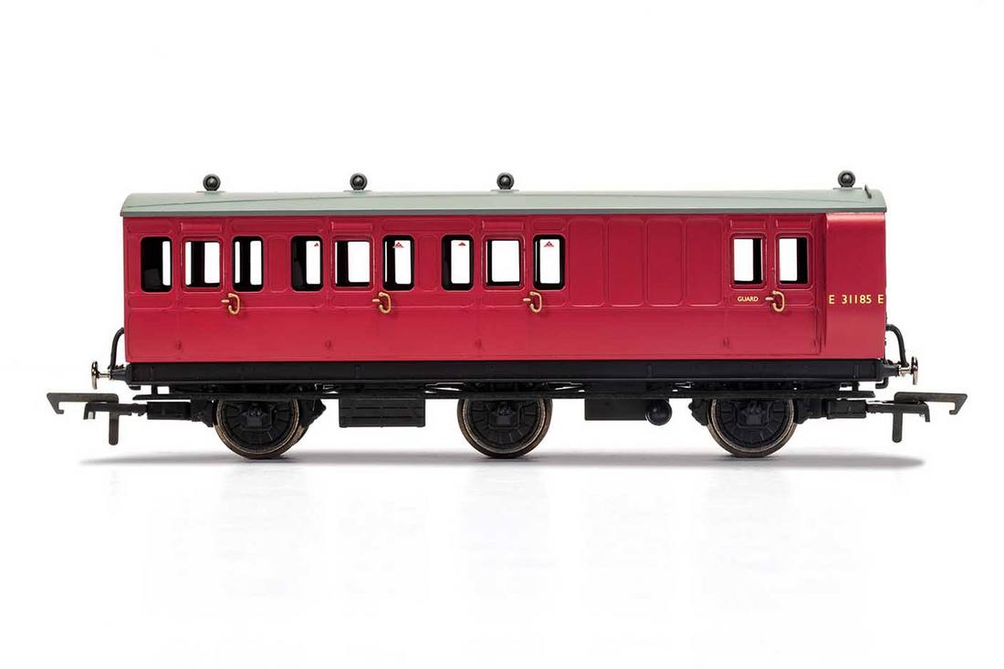 Hornby R40079 BR Crimson Brake 3rd Class 6 wheel coach E31185