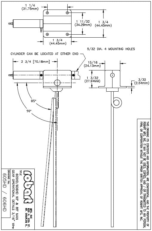 Robart 85 deg .45-.75 Pneumatic Main Retracts 3/16 Wire