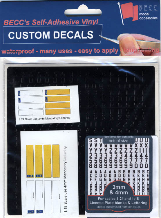 BECC Mandatory Number Plates- Black Lettering - 1:18 & 1:24