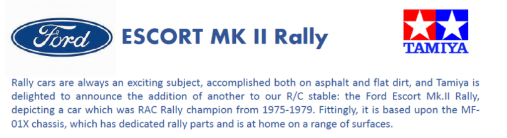 Tamiya Ford ESCORT MK II RALLY PB (MF-01X) Kit 58687