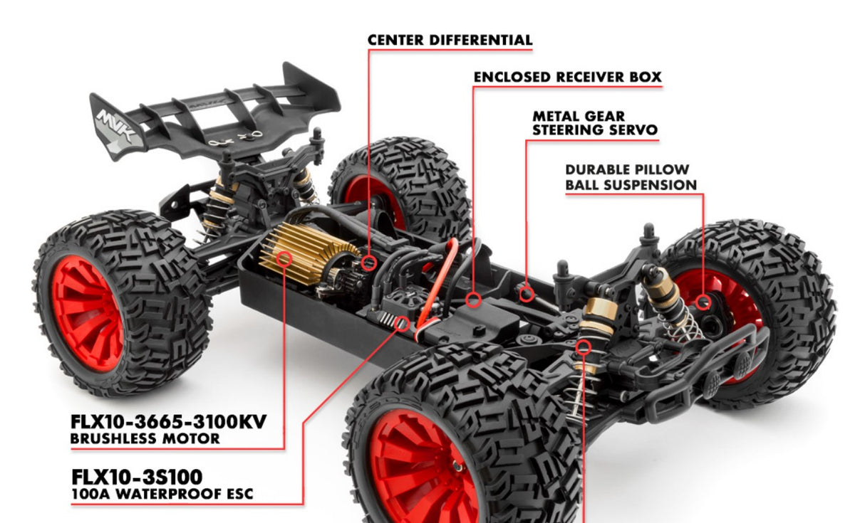 Maverick Quantum+XT Flux Ready to Run BrushlessStadium Truck - Red/Grey