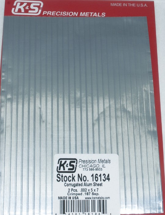 KNS16134 .002in Thick .187in Spacing 5x7in Crimped Aluminium Corrugated Sheet (2 pcs)