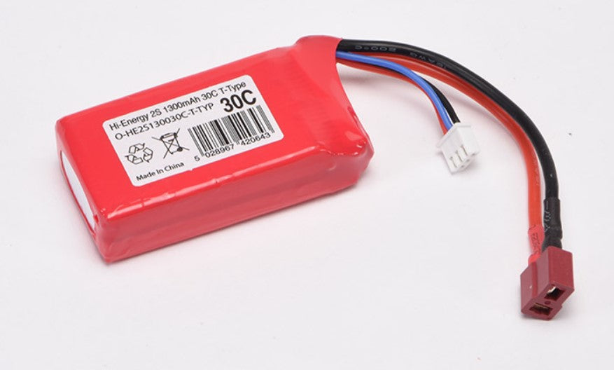 Hi-Energy 2S 1300mAh 30C T (Deans) Connector