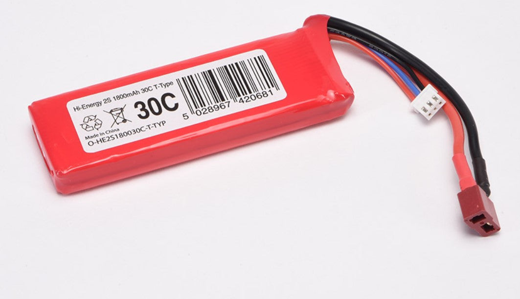 Hi-Energy 2S 1800mAh 30C T/Deans Connector