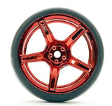 FASTRAX 1/10 (4) DRIFT D1 TYREw/3MM 5-SPOKE WHEEL- MET RED