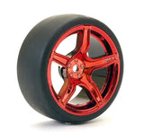 FASTRAX 1/10 (4) DRIFT D1 TYREw/3MM 5-SPOKE WHEEL- MET RED