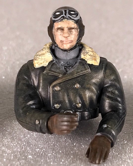 Microaces Unpainted 3D Printed Pilot - 1/24th Scale - Goggles off- German