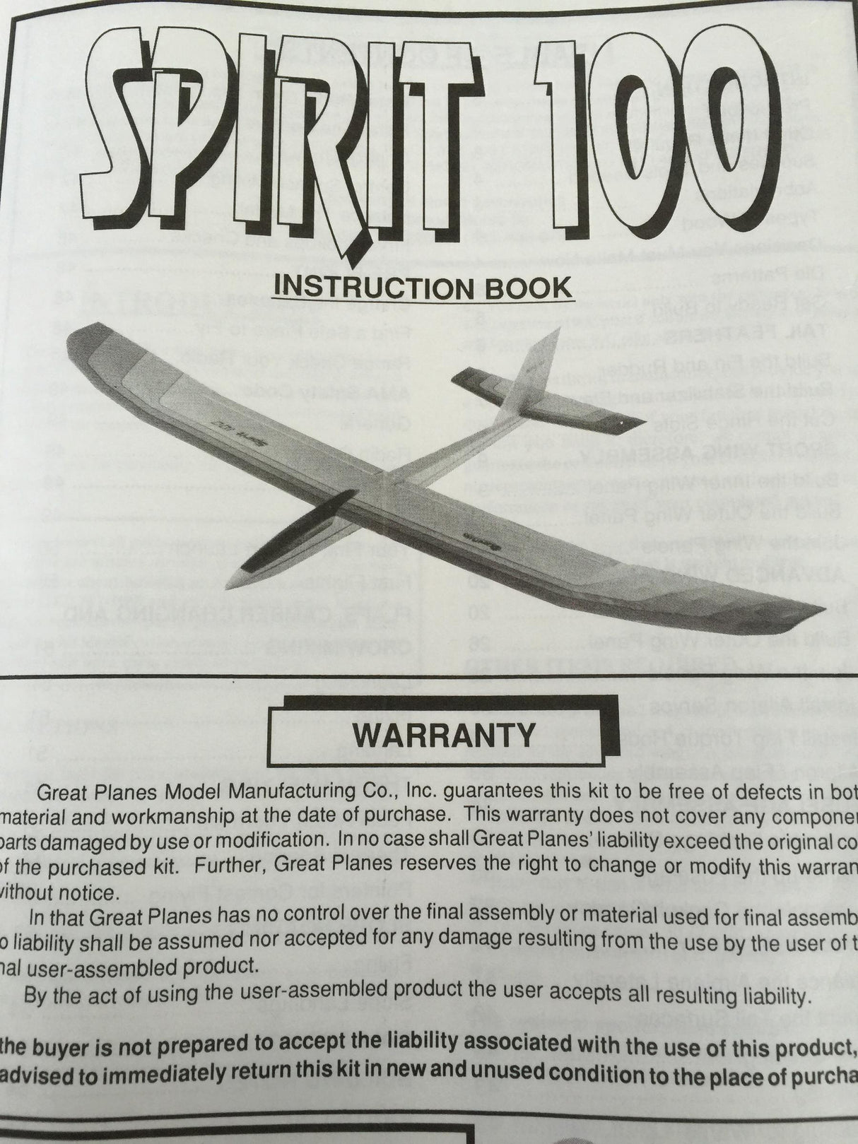 Spirit 100 Glider SPARES AND PLANS ONLY! VIEW IMAGES!