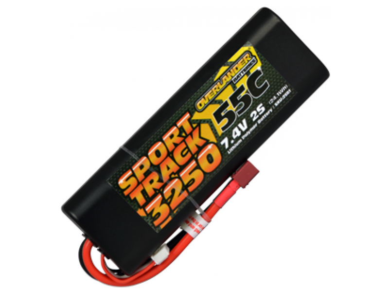 3250mAh 2S 7.4v 55C LiPo Battery in Hard Case - Overlander Sport Track Deans T-Plug