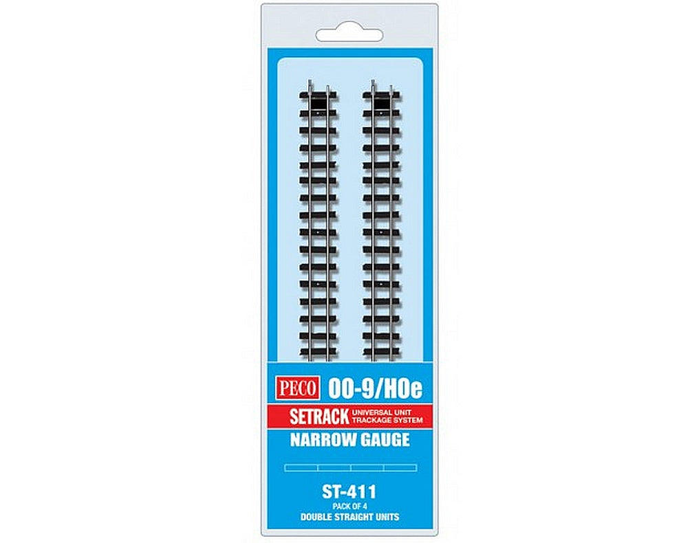 Peco ST-411 Setrack 00-9/H0e Code 80 Double Straight (Pk of 4)