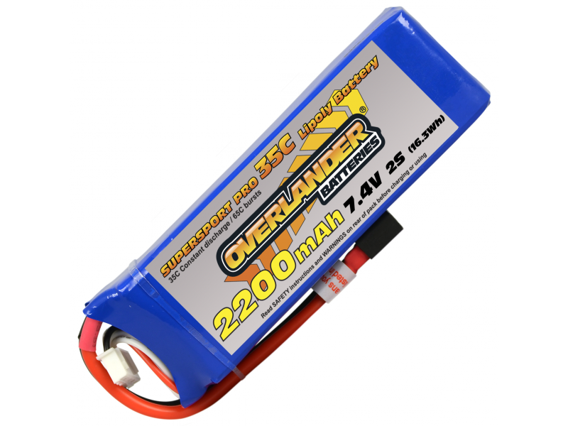Overlander Supersport 2200mAh 7.4V 2S 35C Pro LiPo Battery Deans