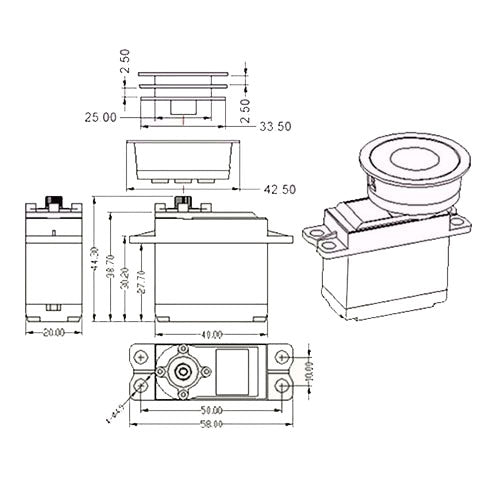 JX servo SW4505-4PA 5kg 4T Plastic Gears Standard Size Sail Winch Servo For Rc Sailing Boats