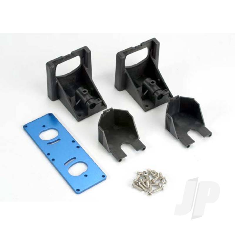 Motor mounting bracket / gear cover (2pcs) / Motor plate T6 aluminium (1pc) / 3x10 RM (8pcs) / 3x10CS (4pcs) This part replaces part #1521