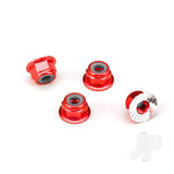 Nuts aluminium flanged serrated (4mm) (red-anodized) (4pcs)