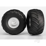 Tyres & Wheels assembled glued (satin chrome wheels Terra Groove dual profile Tyres foam inserts) (2WD electric rear) (2pcs)