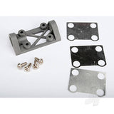 Bearing block front (supports front shaft) (grey) / belt tension adjustment shims (front / middle) / screws