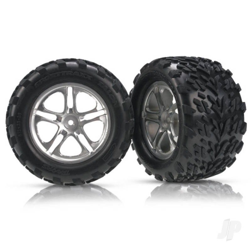 Traxxas 5174A Talon Tires Pre-Glued on 3.8 Inch SS Satin Chrome Wheels (pair)  (TRXW)