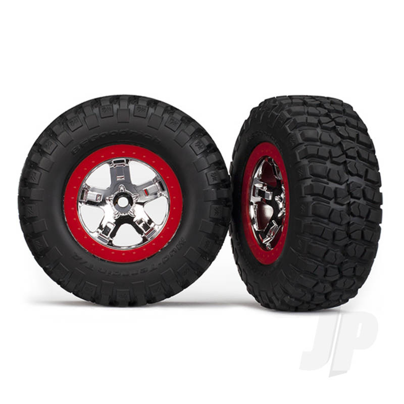 Tyres & Wheels assembled glued (SCT chrome red beadlock style wheels BFGoodrich Mud-Terrain T / A KM2 Tyres foam inserts) (2pcs) (2WD front)