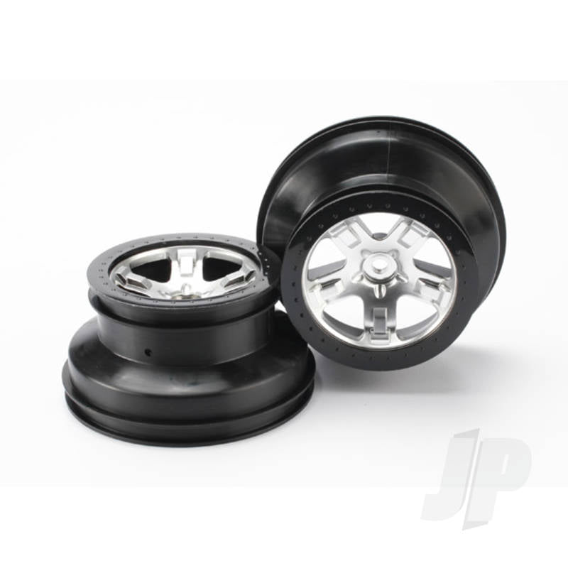 Wheels SCT satin chrome black beadlock style SCT dual profile (2.2in outer 3.0in inner) (4WD front & rear 2WD rear only) (2pcs)