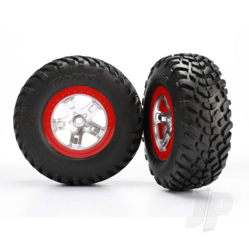 SCT Satin chrome Red bead. Wheels & Tyres (Pair)