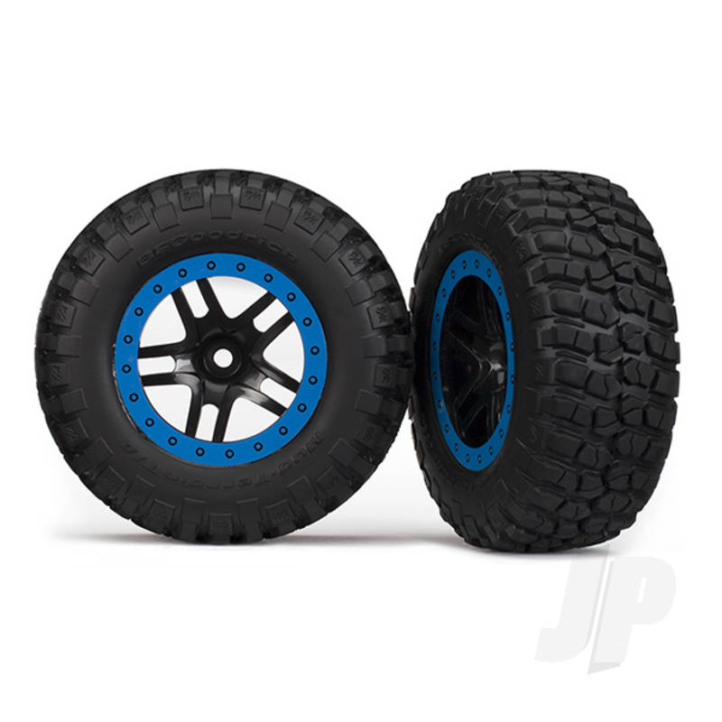 Tyre & Wheel Assembly glued (SCT Split-Spoke black blue beadlock wheels BFGoodrich Mud-Terrain T / A KM2 Tyre inserts) (2pcs) (4WD front & rear 2WD rear)