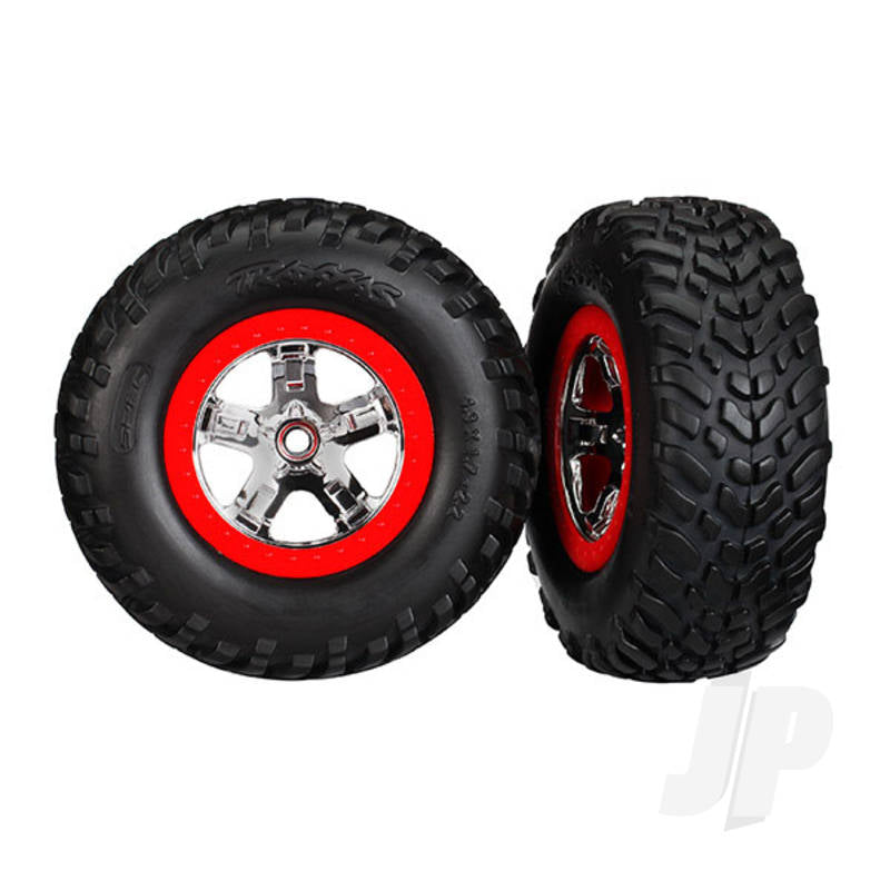 SCT Chome wheels & Tyres Red beadlock (Pair)