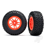 Tyres & Wheels assembled glued (SCT Split-Spoke orange wheels SCT off-road racing Tyres foam inserts) (2pcs) (4WD front & rear 2WD rear) (TSM rated)