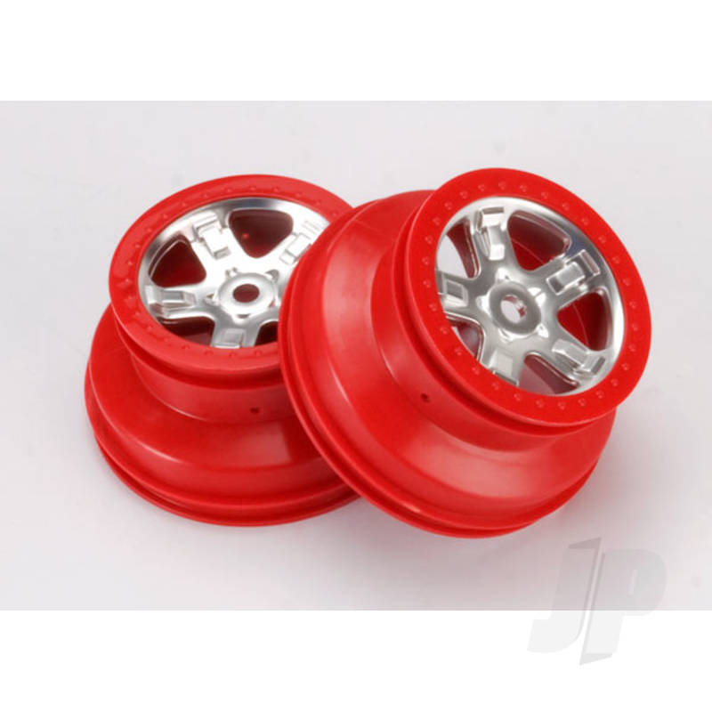 Wheels SCT satin chrome with red beadlock dual profile (2.2in outer 3.0in inner) (2pcs)