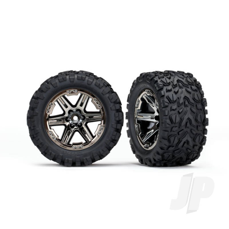 Tyres & Wheels assembled glued (2.8in) (RXT black chrome wheels Talon Extreme Tyres foam inserts) (4WD electric front & rear 2WD electric front only) (2pcs) (TSM rated)