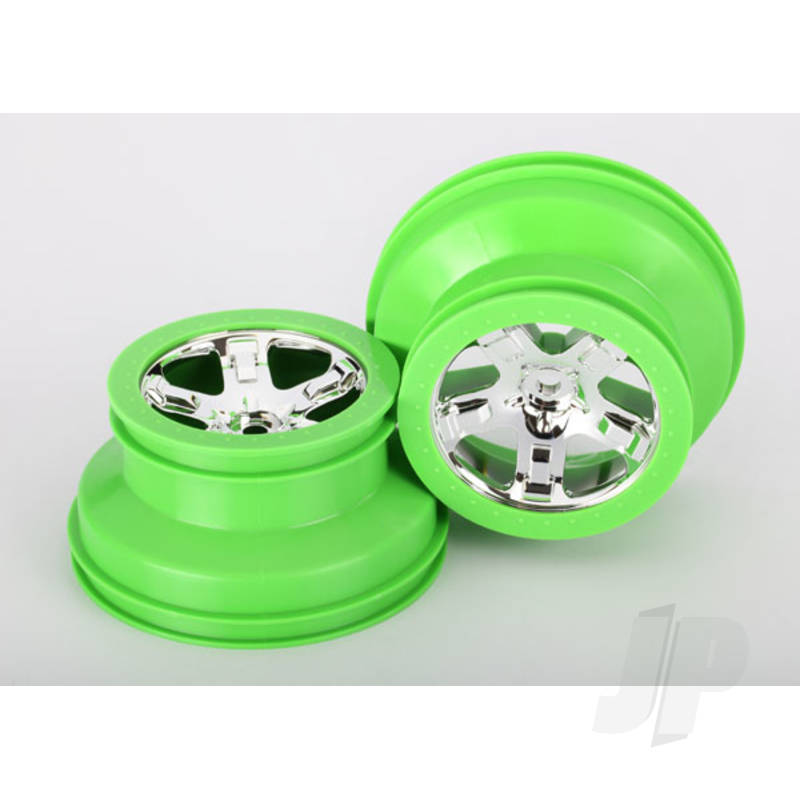 Wheels SCT chrome green beadlock style dual profile (2.2in outer 3.0in inner) (2pcs) (4WD front & rear 2WD rear only)