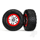 Tyres & Wheels assembled glued (S1 compound) (SCT Split-Spoke chrome red beadlock style wheels dual profile (2.2in outer 3.0in inner) SCT off-road racing Tyres foam inserts) (2pcs) (4WD front & rear 2WD rear) (TSM rated)