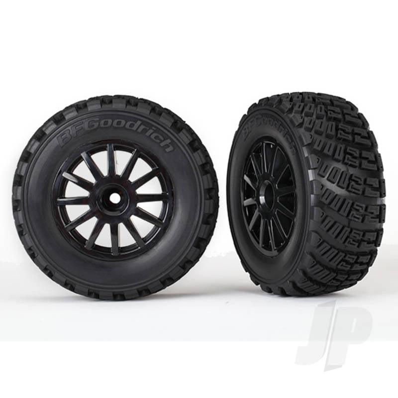 Tyres & Wheels assembled glued (black wheels gravel pattern Tyres foam inserts) (2pcs) (TSM rated)