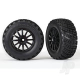 Tyres & Wheels assembled glued (black wheels gravel pattern Tyres foam inserts) (2pcs) (TSM rated)