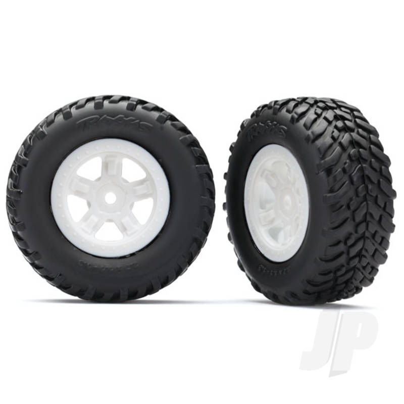 Tyres & Wheels assembled glued (SCT white wheels SCT off-road racing Tyres) (1 each right & left)