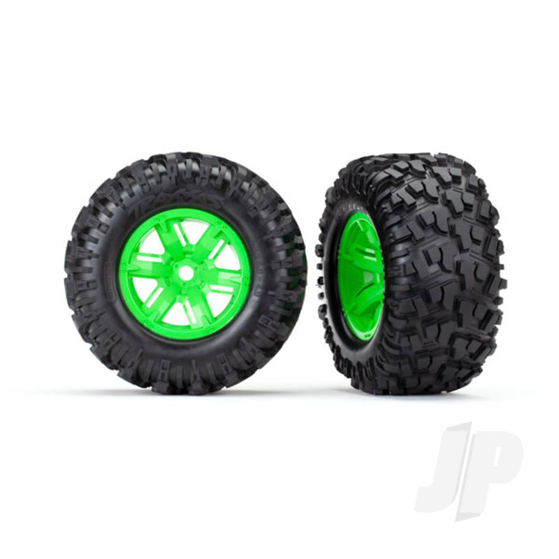 Tyres & Wheels assembled glued (X-Maxx green wheels Maxx AT Tyres foam inserts) (left & right) (2pcs)