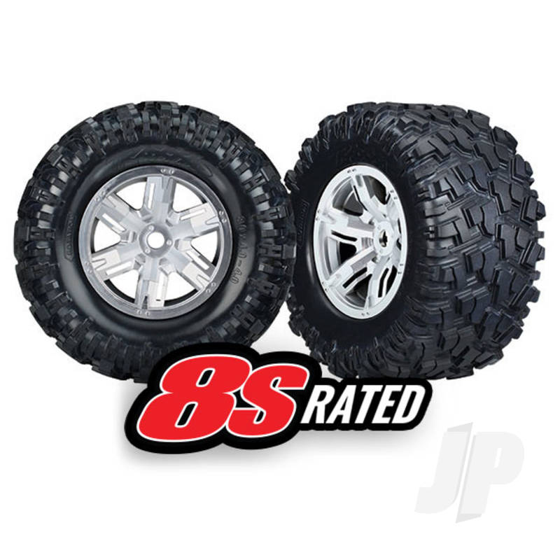 Traxxas Tyres & Wheels assembled glued (X-Maxx satin chrome wheels Maxx AT Tyres foam inserts) (left & right) (2pcs) (TRXW) TRX7772R