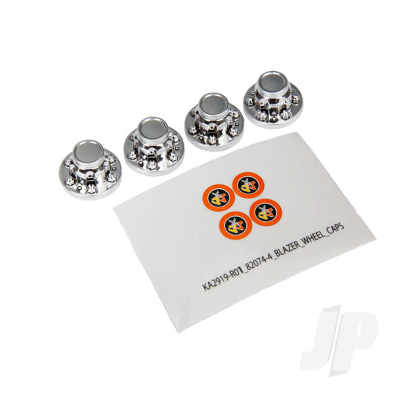 Center caps wheel (chrome) (4pcs) / decal sheet (requires #8255A extended stub axle)