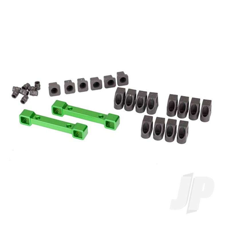 Mounts suspension arms aluminium (green-anodized) (front & rear) / hinge pin retainers (12pcs) / inserts (6pcs)