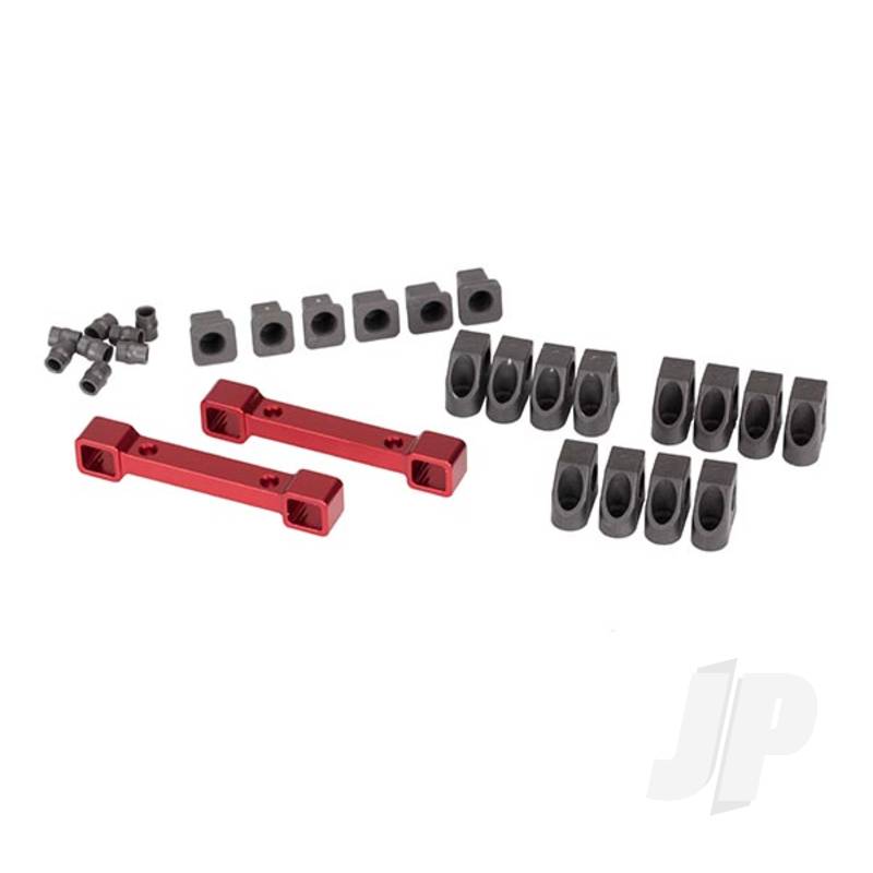 Mounts suspension arms aluminium (red-anodized) (front & rear) / hinge pin retainers (12pcs) / inserts (6pcs)