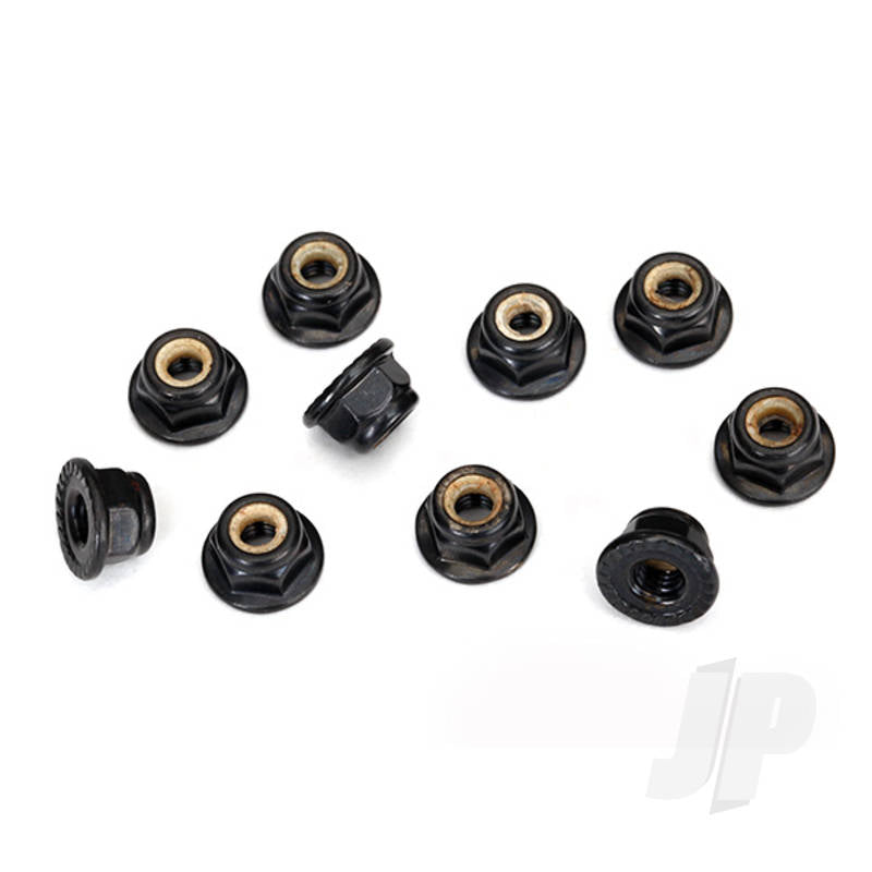 Nuts 4mm flanged nylon locking serrated (black) (10pcs)