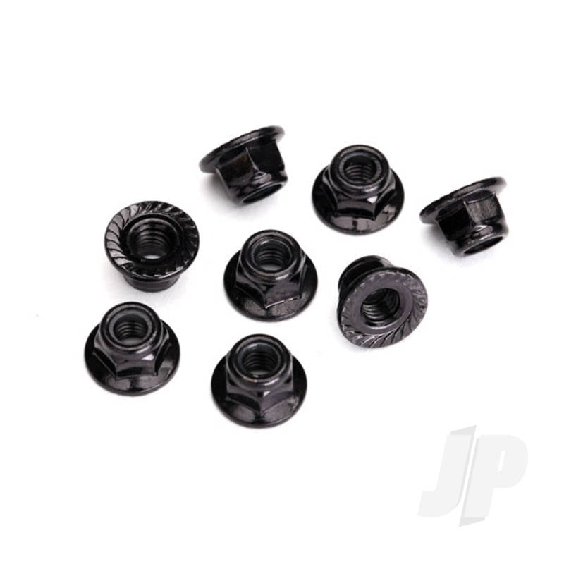 Nuts 5mm flanged nylon locking (steel black serrated) (8pcs)