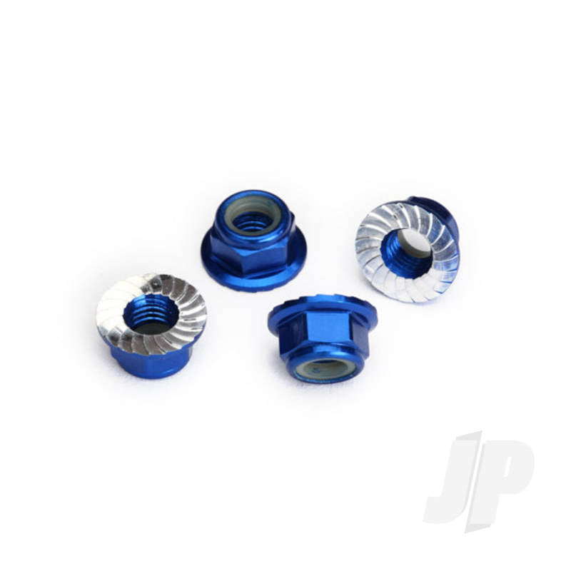 Nuts 5mm flanged nylon locking (Aluminium blue-anodized serrated) (4pcs)