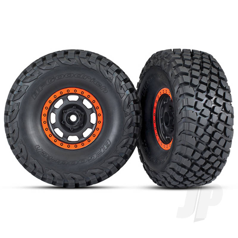 Tyres & Wheels assembled glued (Desert Racer wheels black with orange beadlock BFGoodrich Baja KR3 Tyres) (2pcs)